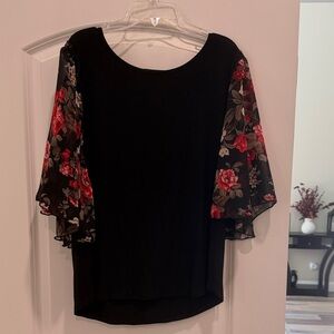 Floral Sleeve Black Top